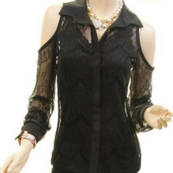 VENUS Tops - Venus Cold-Shoulder Lace Blouse